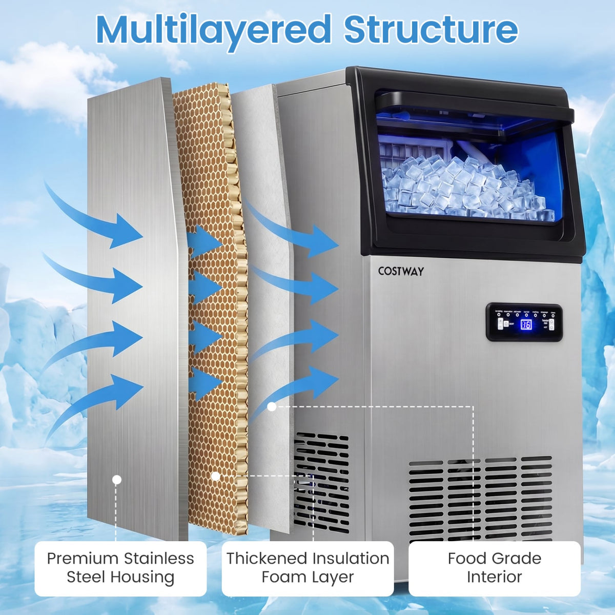 Stainless Steel Commercial Ice Maker 110 lbs/24H-Ice Makers-DECOROLALA