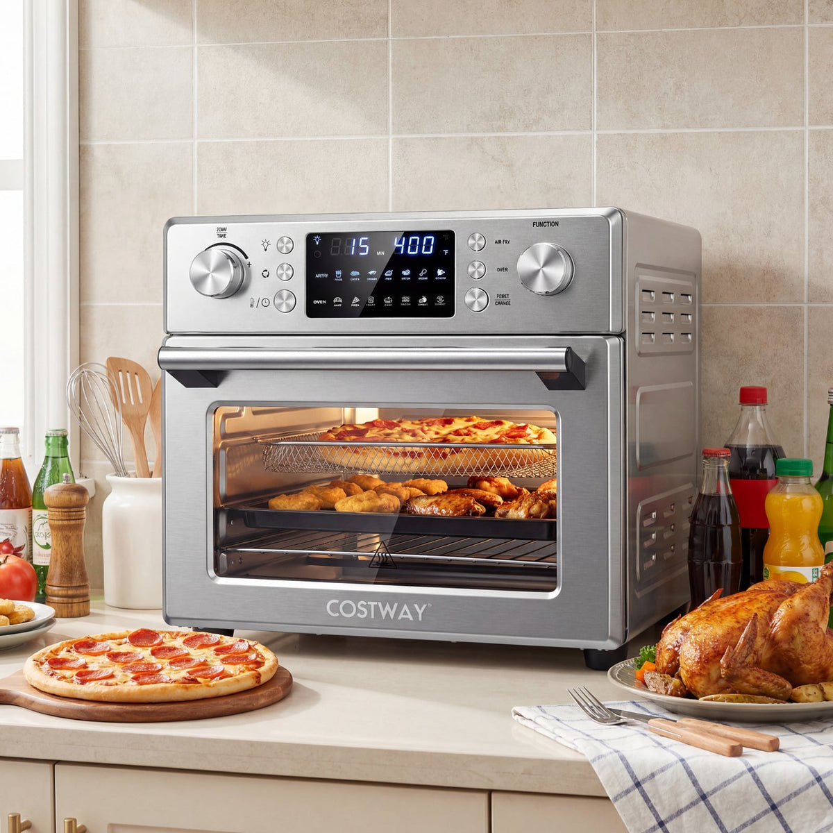 Stainless Steel Countertop Convection Oven with Bake-Silver-Toaster Ovens-DECOROLALA