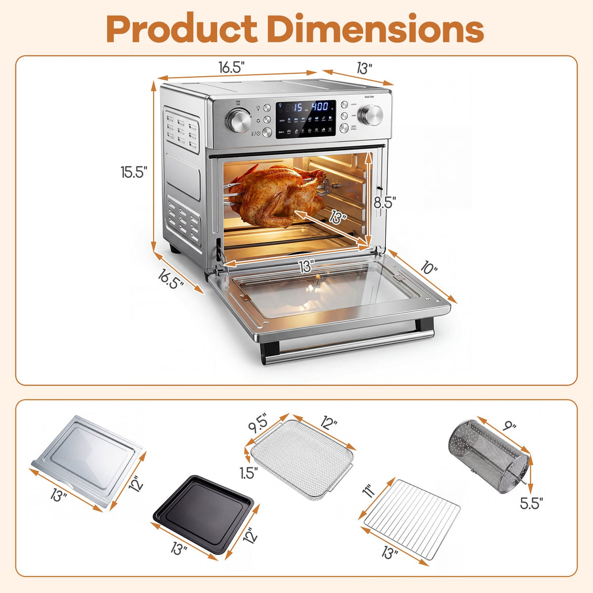 Stainless Steel Countertop Convection Oven with Bake-Silver-Toaster Ovens-DECOROLALA