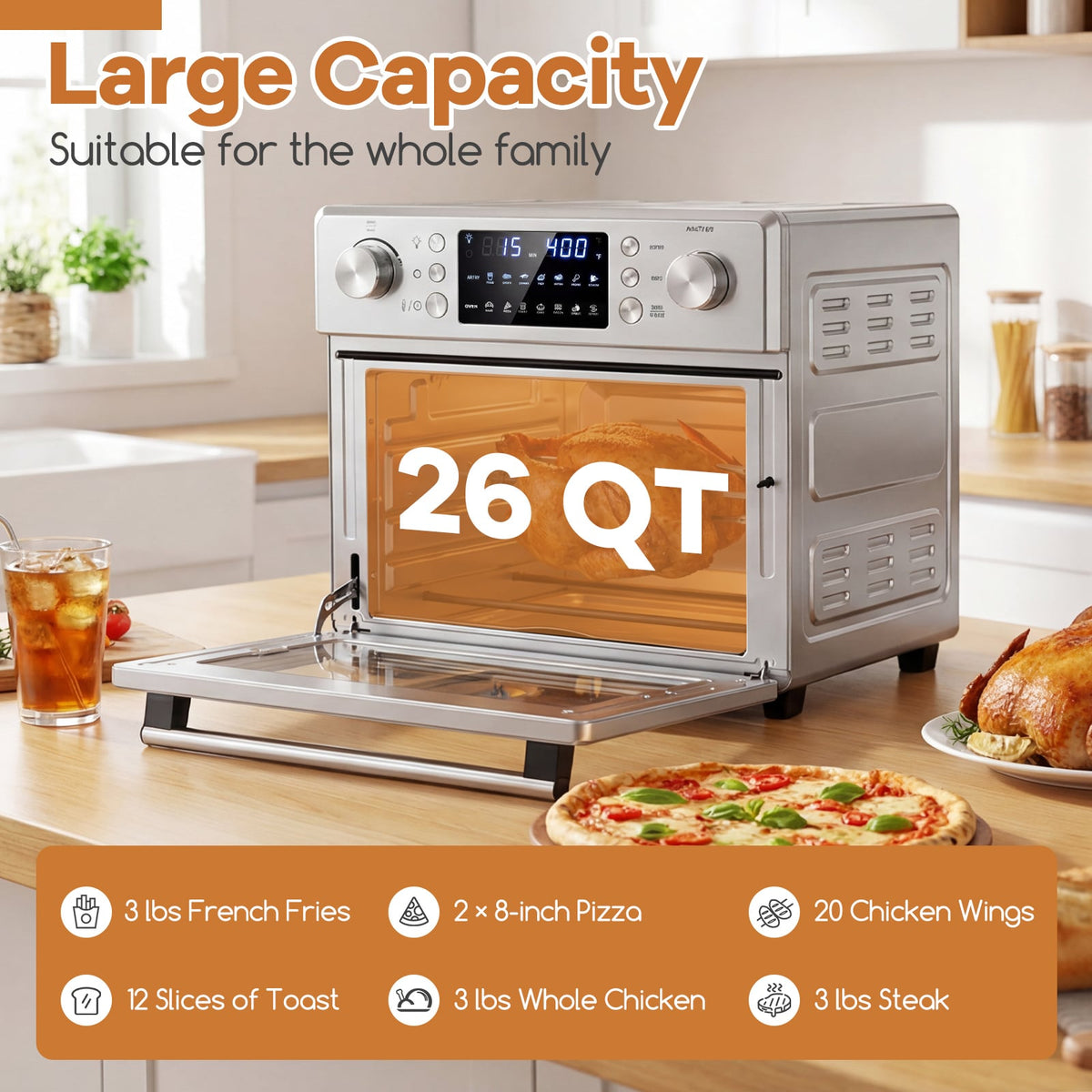 Stainless Steel Countertop Convection Oven with Bake-Silver-Toaster Ovens-DECOROLALA