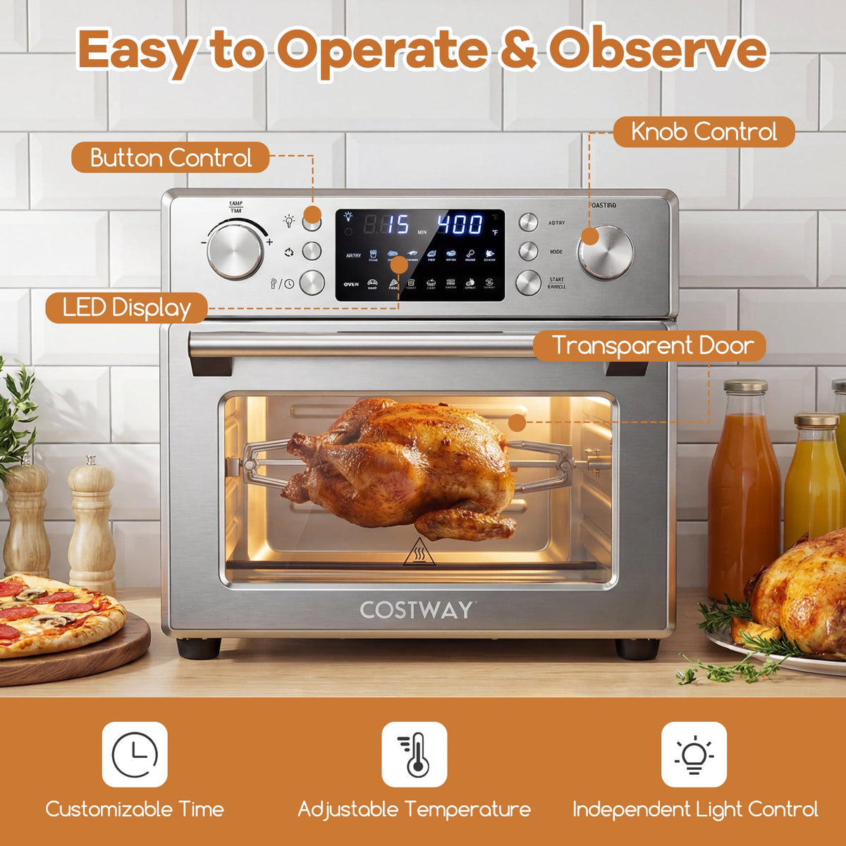 Stainless Steel Countertop Convection Oven with Bake-Silver-Toaster Ovens-DECOROLALA
