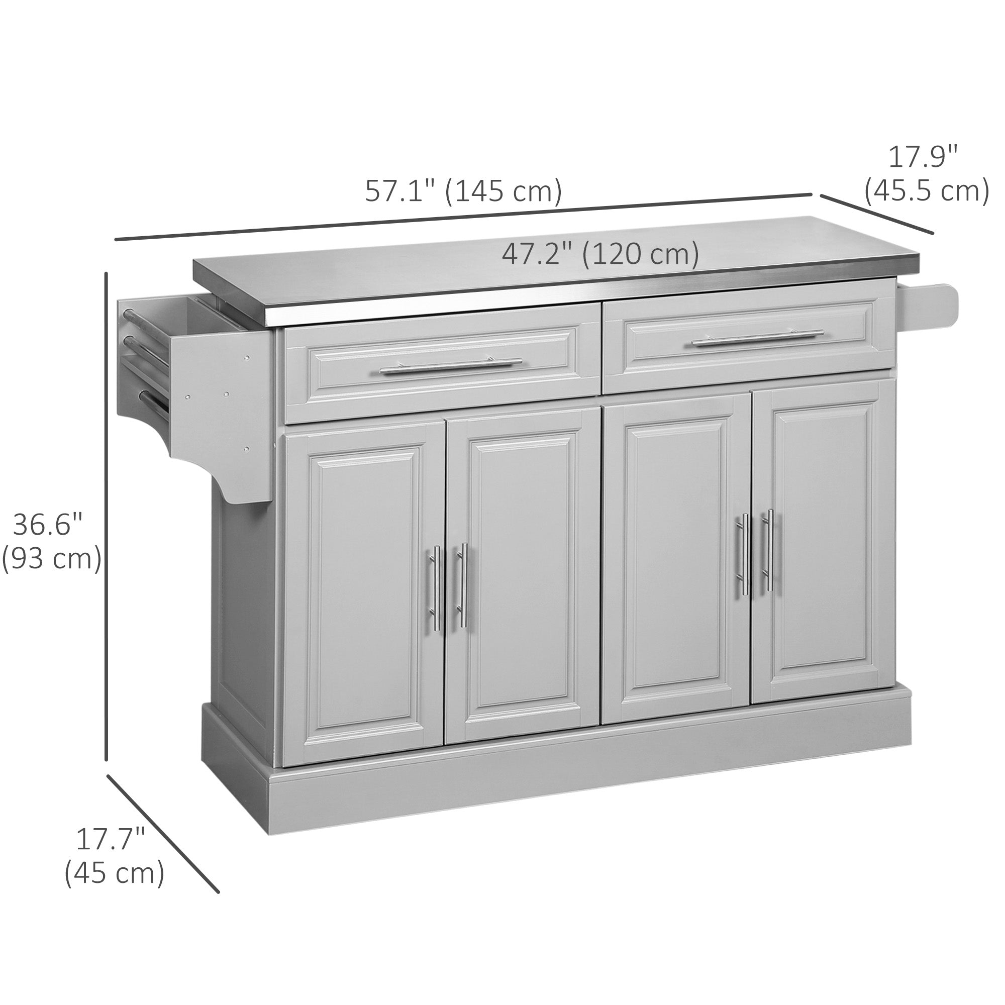 Stainless Steel Kitchen Island Trolley with Storage - Grey 57"-DECOROLALA