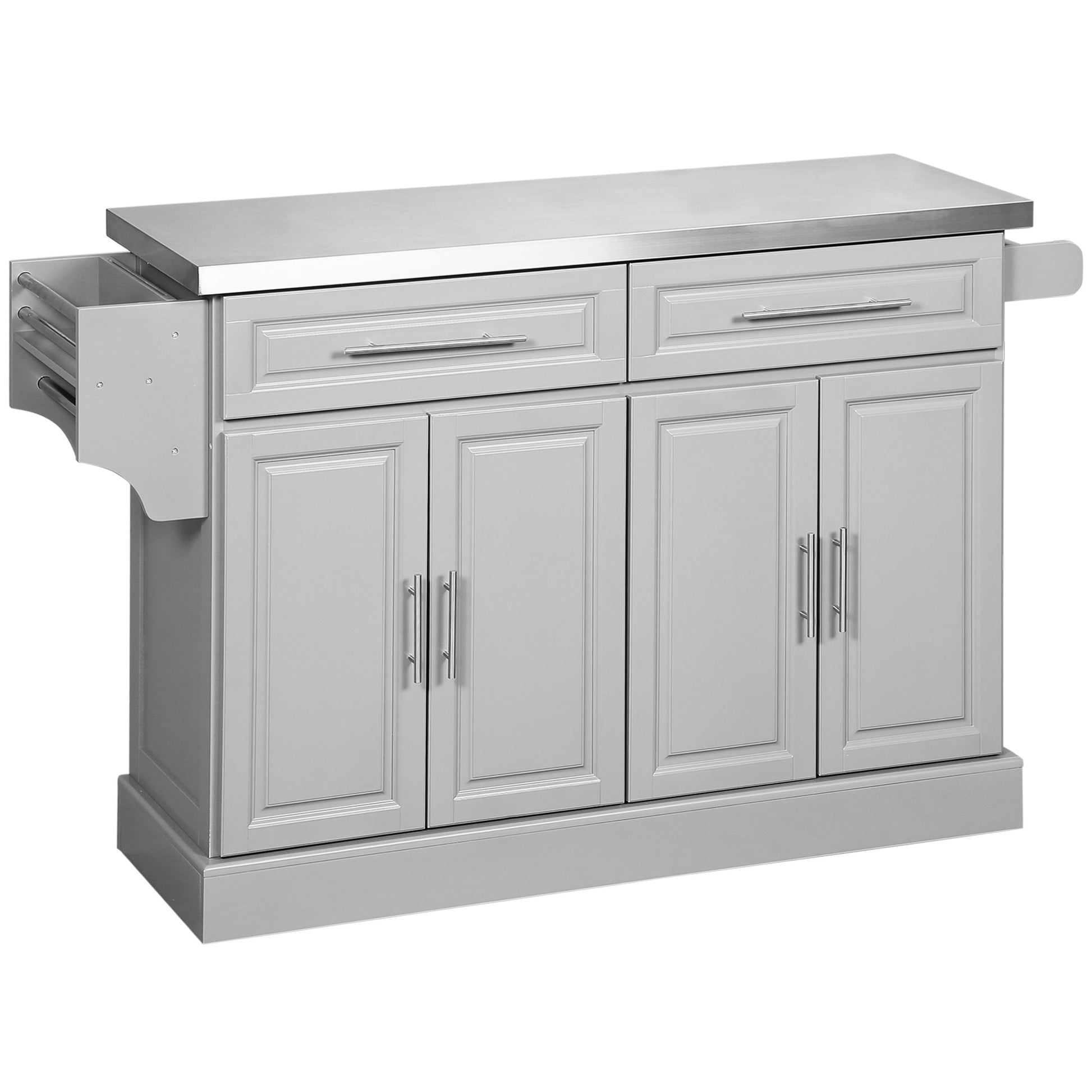 Stainless Steel Kitchen Island Trolley with Storage - Grey 57"-DECOROLALA