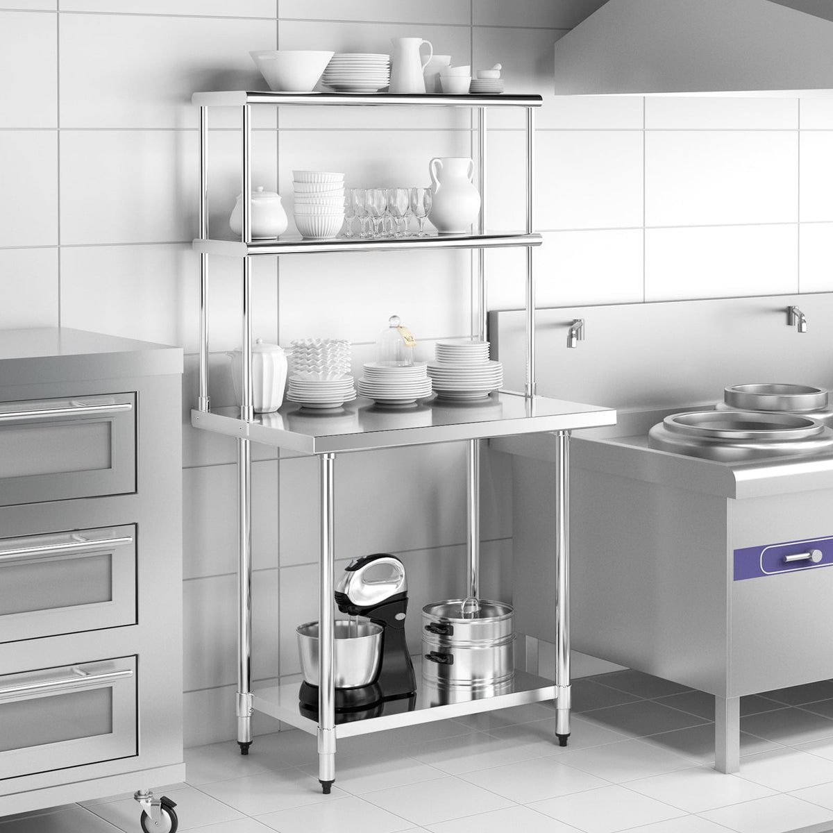 Stainless Steel Overshelf with Adjustable Lower Shelf for Restaurant Kitchen-Kitchen Tools-DECOROLALA