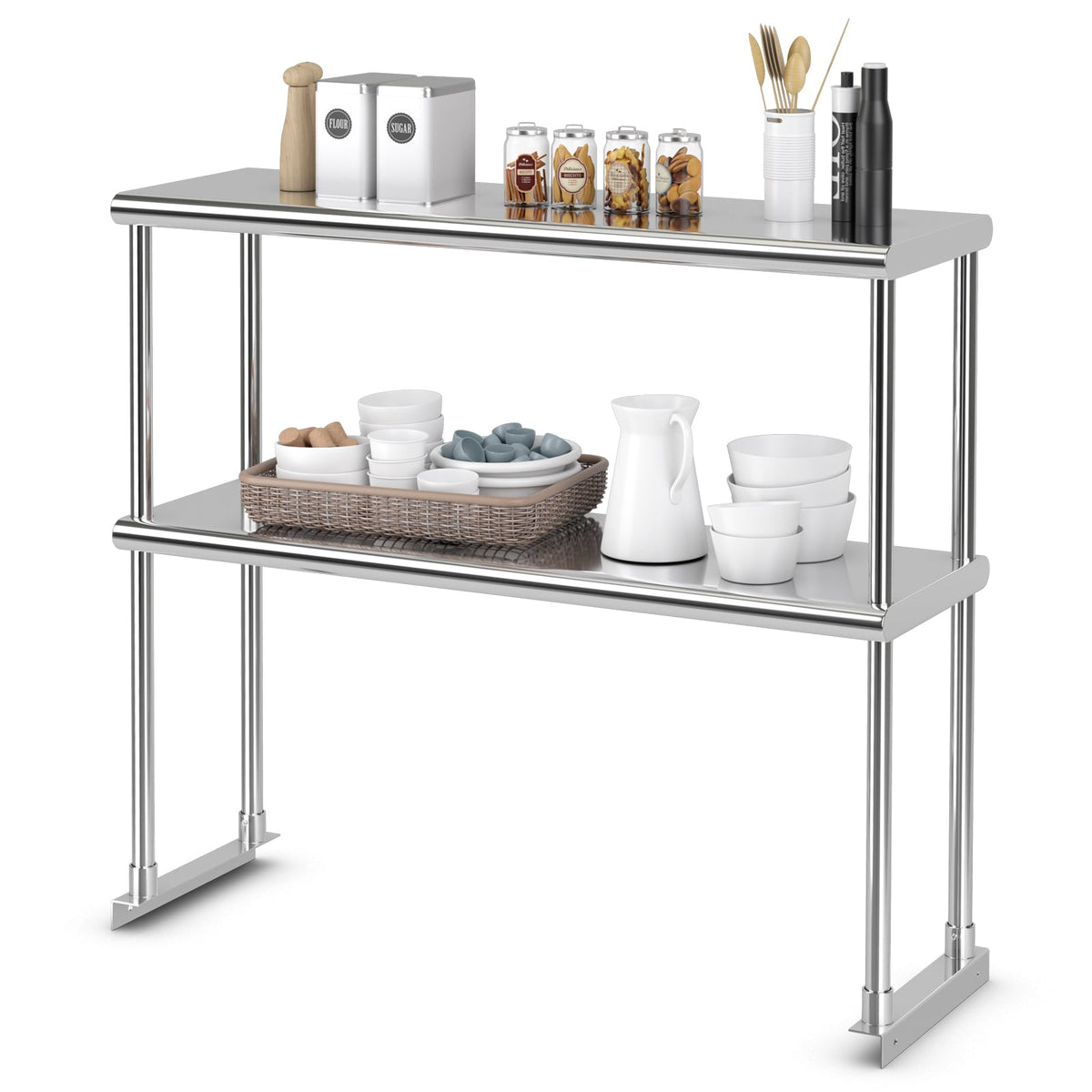 Stainless Steel Overshelf with Adjustable Lower Shelf for Restaurant Kitchen-Kitchen Tools-DECOROLALA