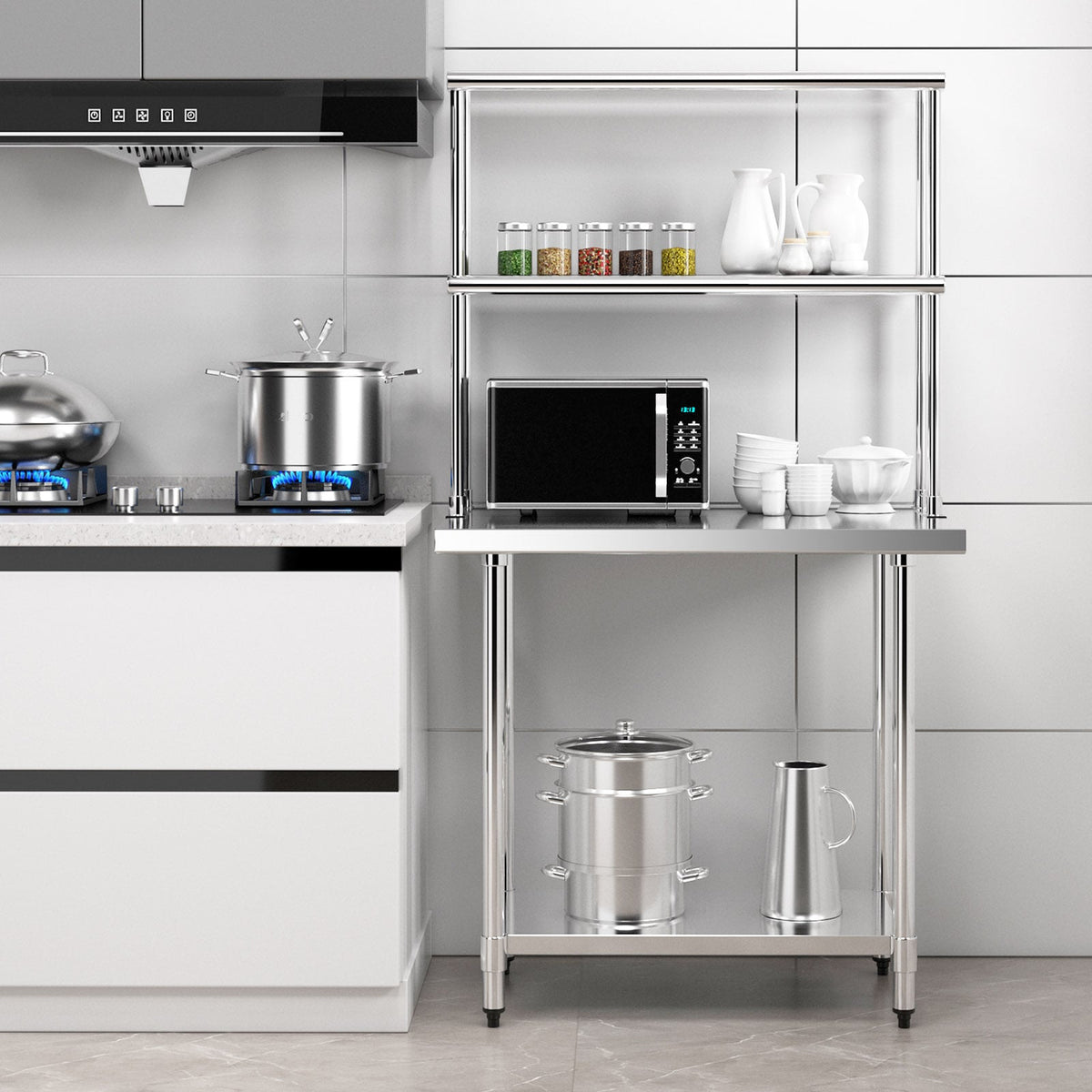 Stainless Steel Overshelf with Adjustable Lower Shelf for Restaurant Kitchen-Kitchen Tools-DECOROLALA