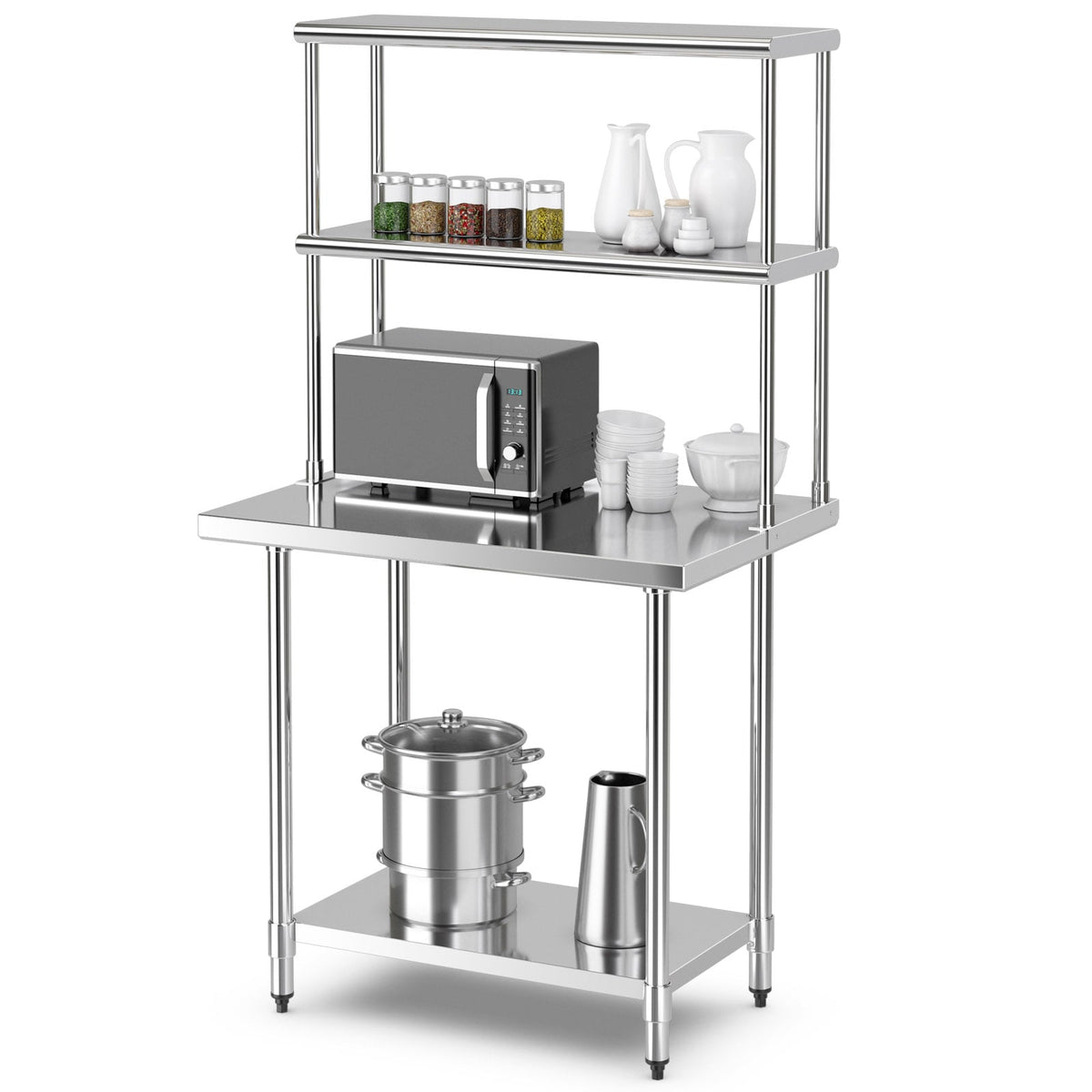 Stainless Steel Overshelf with Adjustable Lower Shelf for Restaurant Kitchen-Kitchen Tools-DECOROLALA