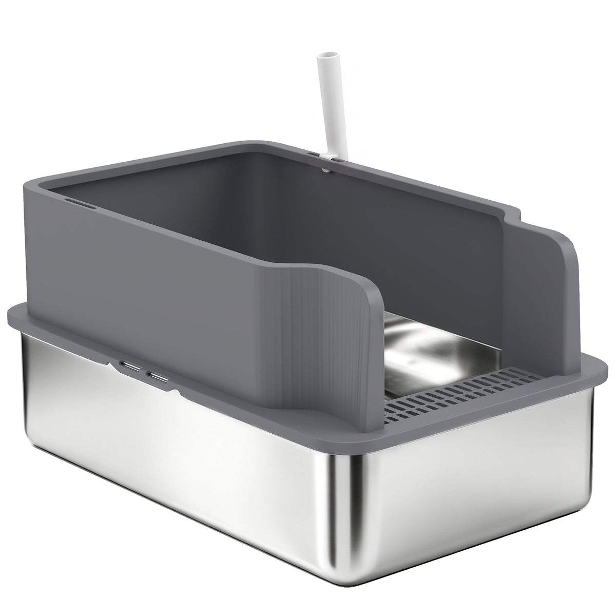 Stainless Steel Sifting Litter Box for Pine Pellets - Dark Grey-Cat Supplies-DECOROLALA