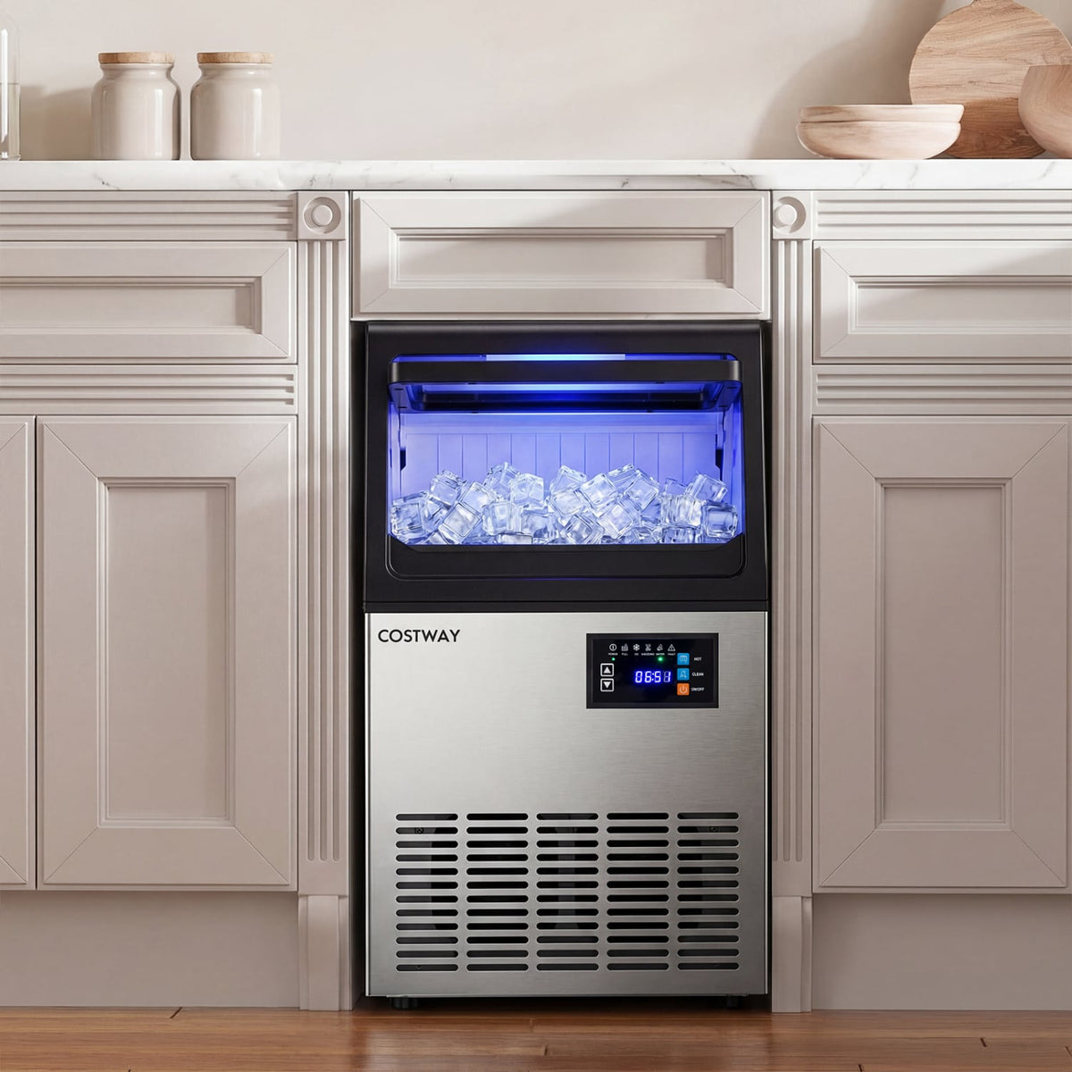 Stainless Steel Spary Ice Maker with 30 LBS Storage Capacity and 80 LBS Per Day-Ice Makers-DECOROLALA
