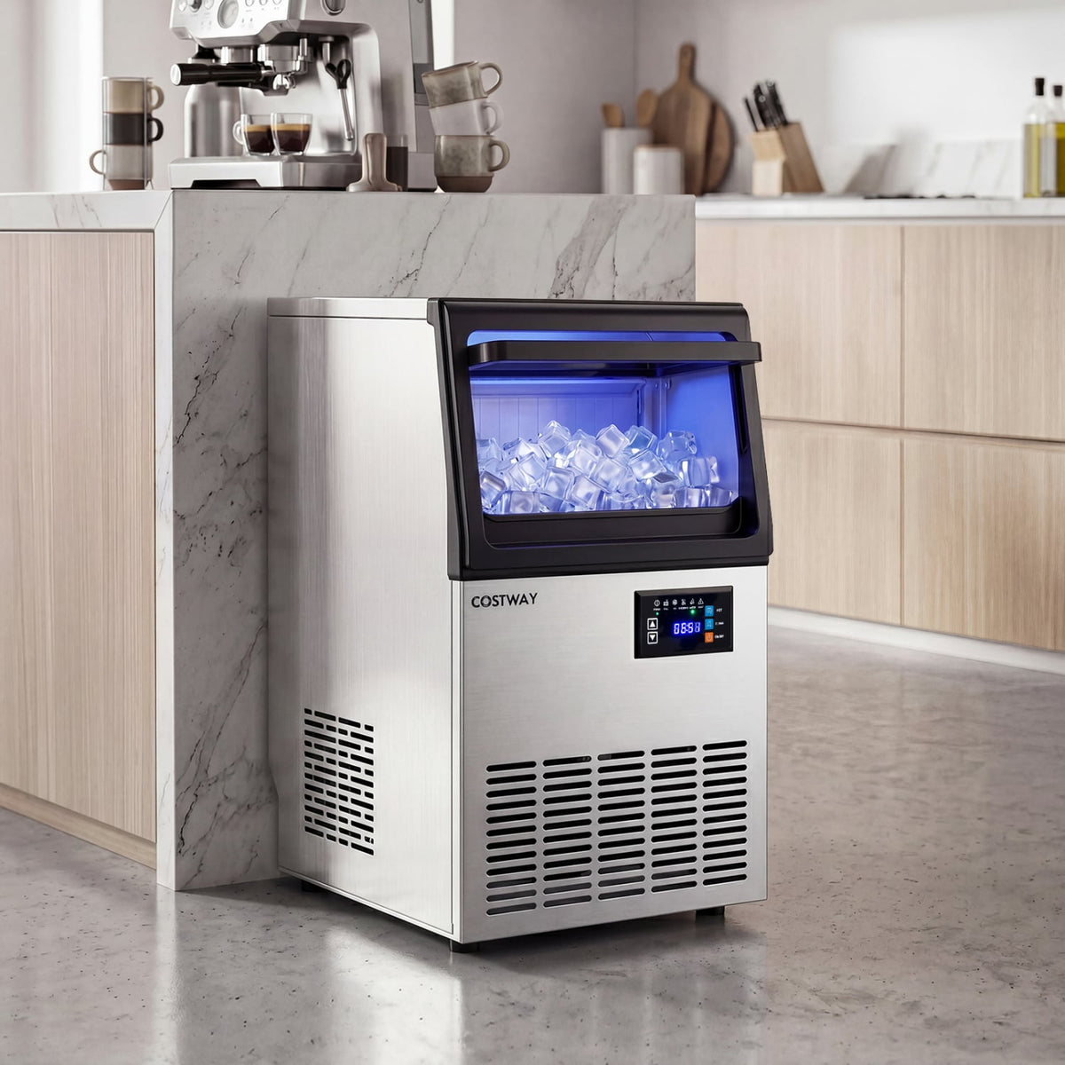 Stainless Steel Spary Ice Maker with 30 LBS Storage Capacity and 80 LBS Per Day-Ice Makers-DECOROLALA