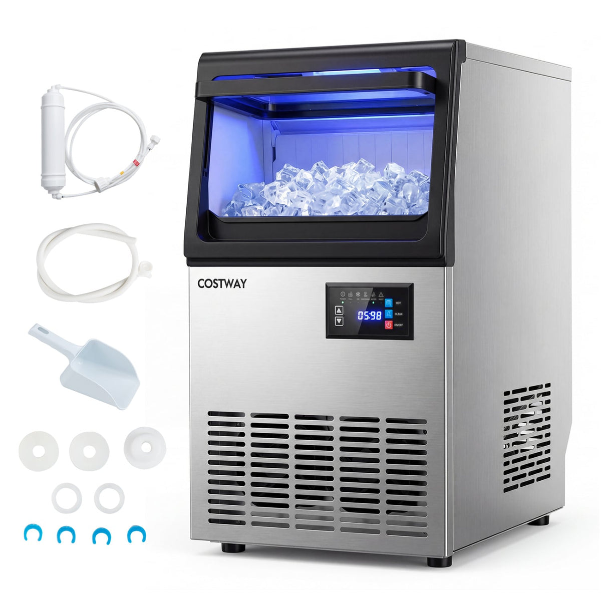 Stainless Steel Spary Ice Maker with 30 LBS Storage Capacity and 80 LBS Per Day-Ice Makers-DECOROLALA