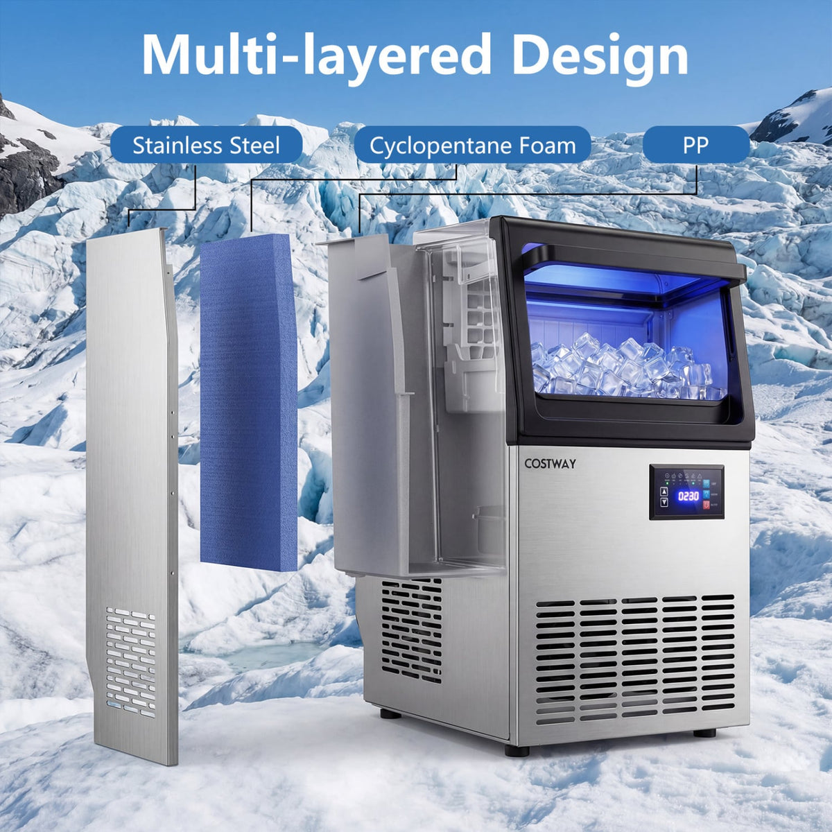 Stainless Steel Spary Ice Maker with 30 LBS Storage Capacity and 80 LBS Per Day-Ice Makers-DECOROLALA