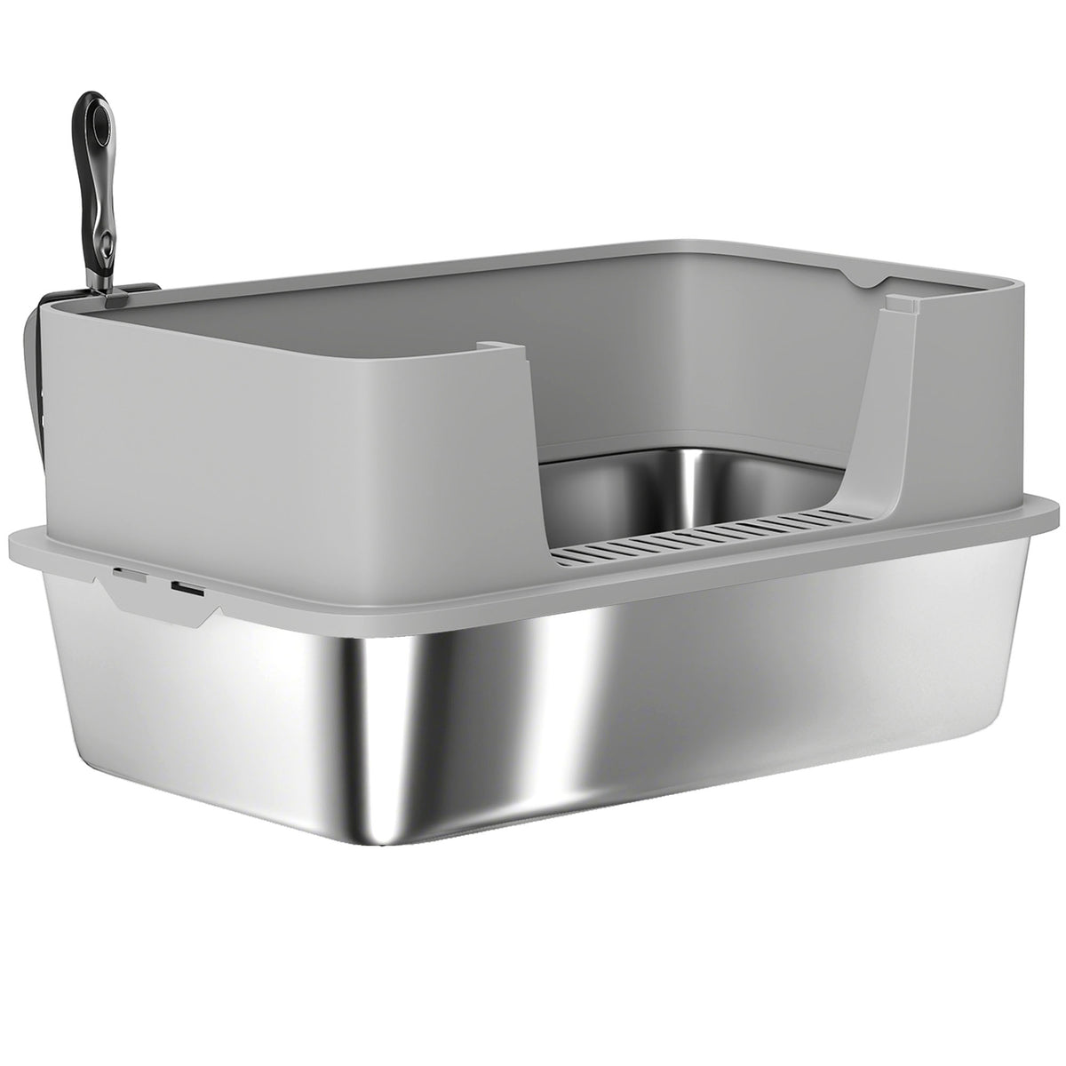 Stainless Steel XL High Sided Cat Litter Box with Scoop - Grey-Cats-DECOROLALA