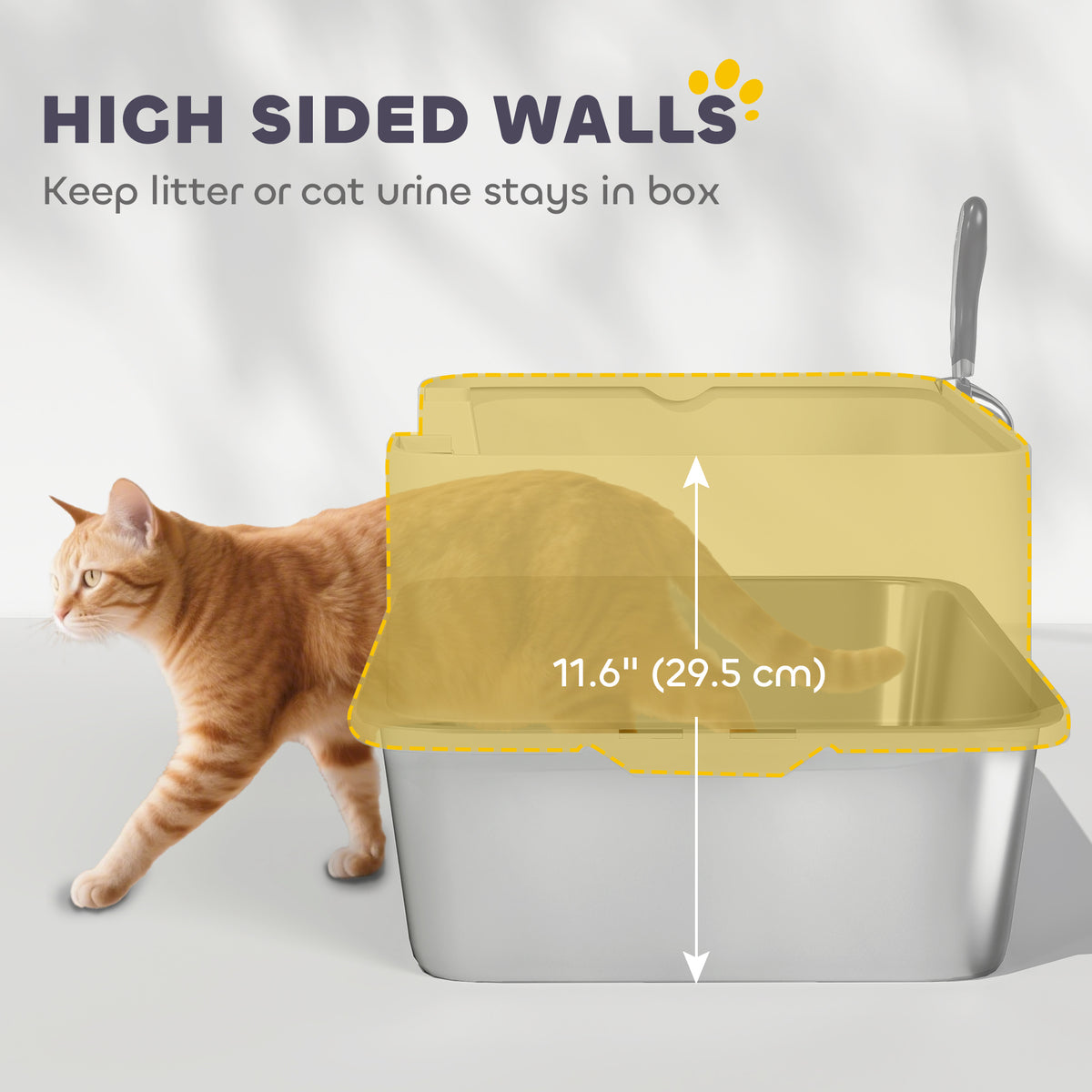 Stainless Steel XL High Sided Cat Litter Box with Scoop - Grey-Cats-DECOROLALA