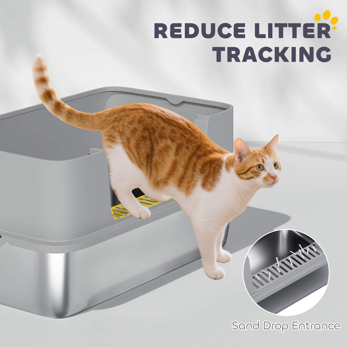 Stainless Steel XL High Sided Cat Litter Box with Scoop - Grey-Cats-DECOROLALA