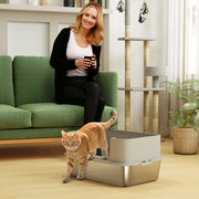 Stainless Steel XL High Sided Cat Litter Box with Scoop - Grey-Cats-DECOROLALA