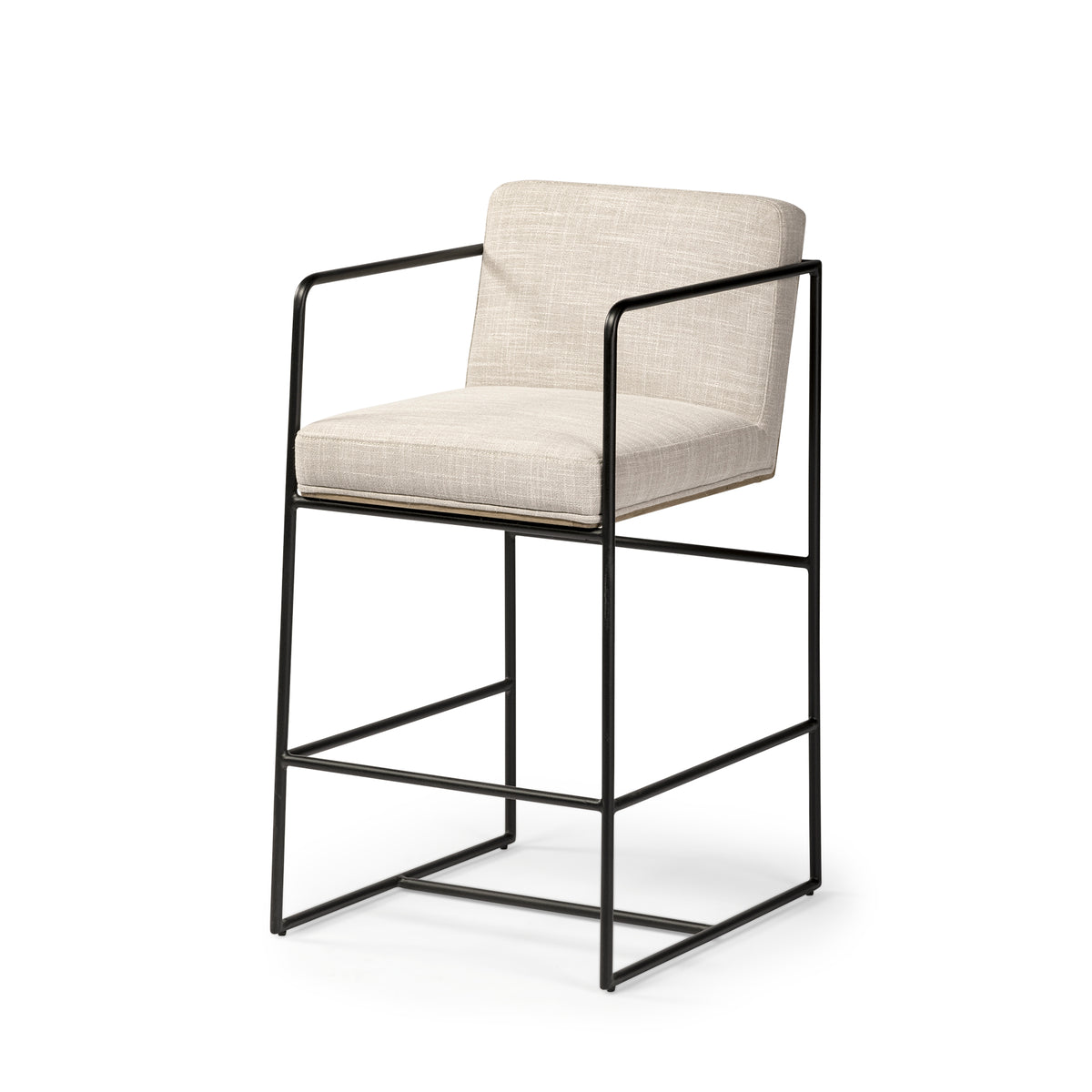 Stamford 36" Total Height Light Beige Upholstered Seat w/ Wood Back, Metal Frame Counter Stool-Bar Stools-DECOROLALA