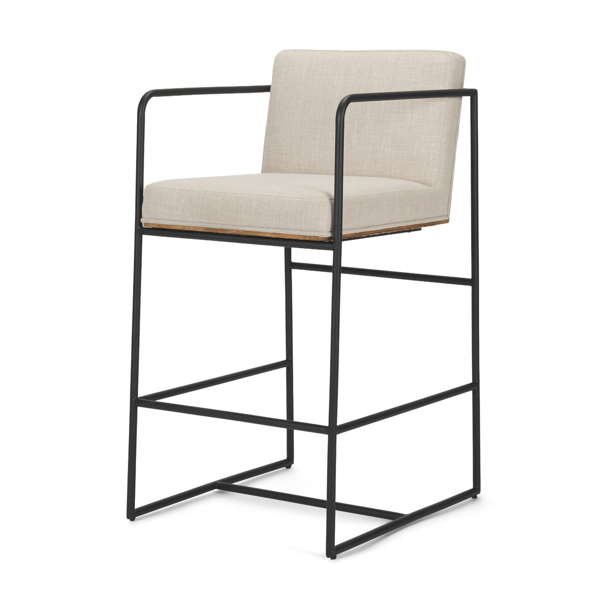 Stamford 36.5" Light Beige Upholstered Seat w/ Wood Back, Metal Frame Counter Stool-Bar Stools-DECOROLALA