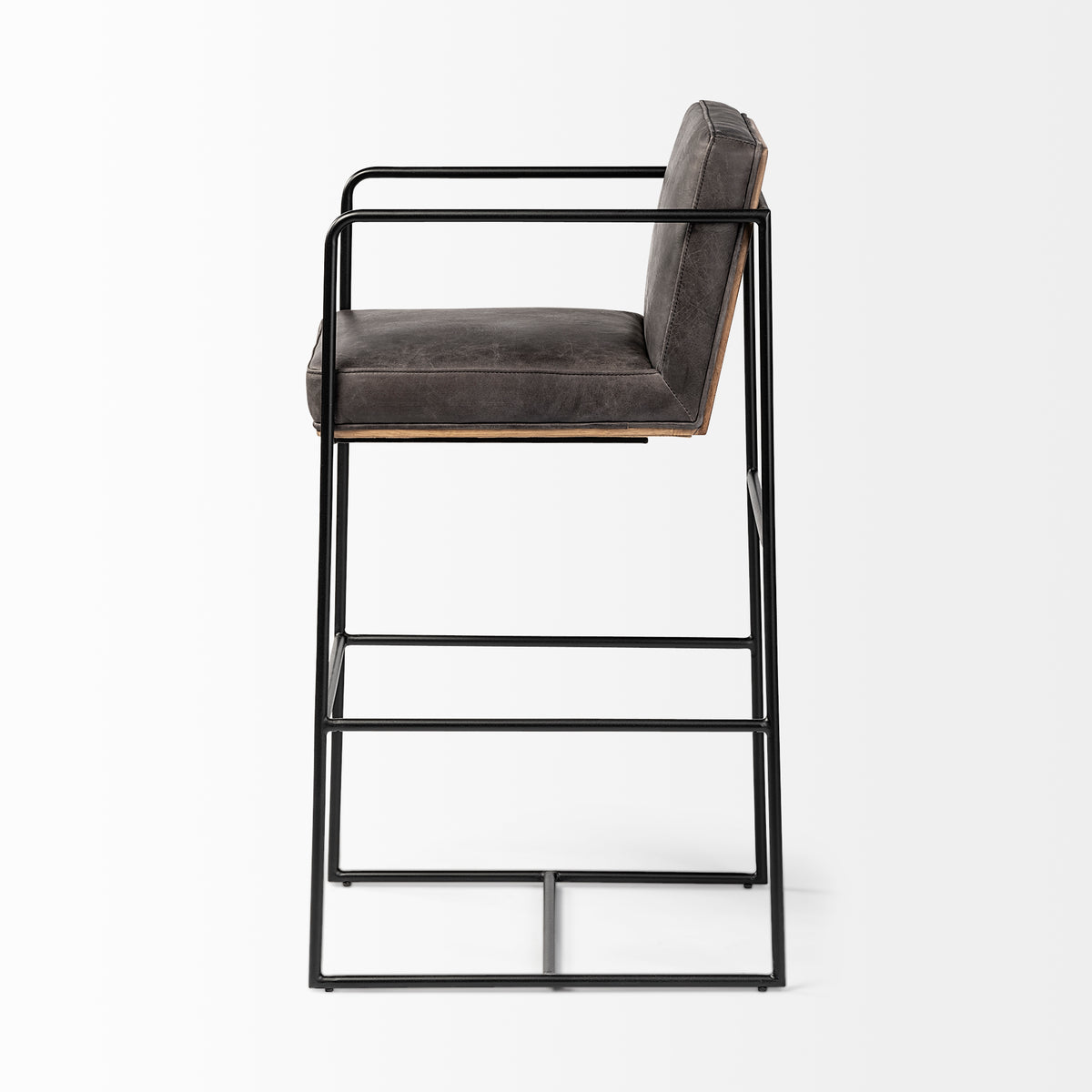 Stamford 40" Total Height Black Leather Seat w/ Wood Back, Metal Frame Bar Stool-Bar Stools-DECOROLALA
