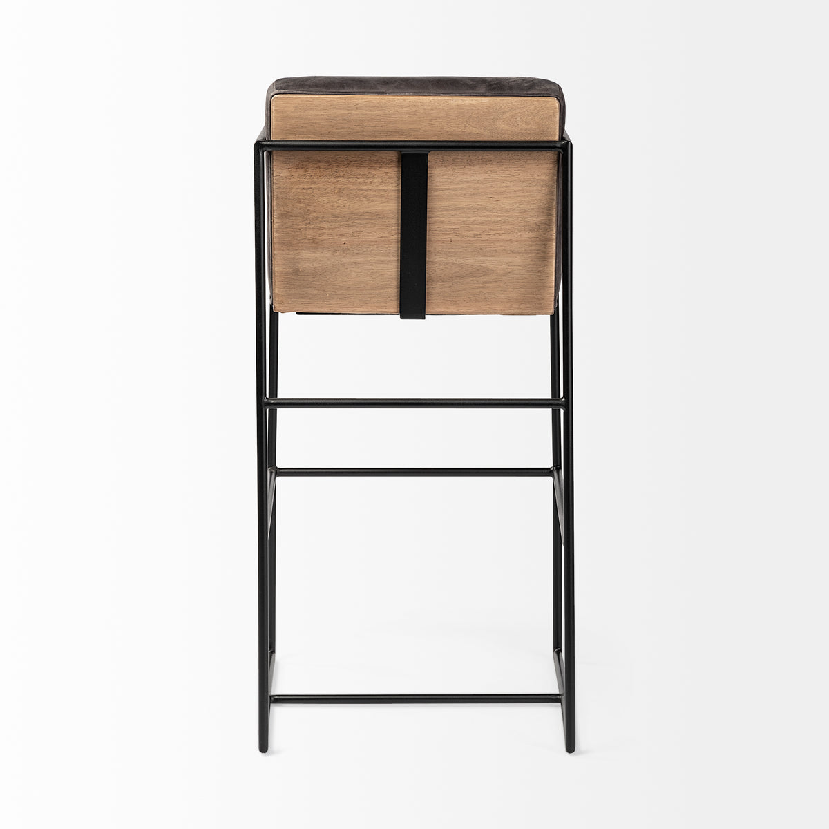 Stamford 40" Total Height Black Leather Seat w/ Wood Back, Metal Frame Bar Stool-Bar Stools-DECOROLALA