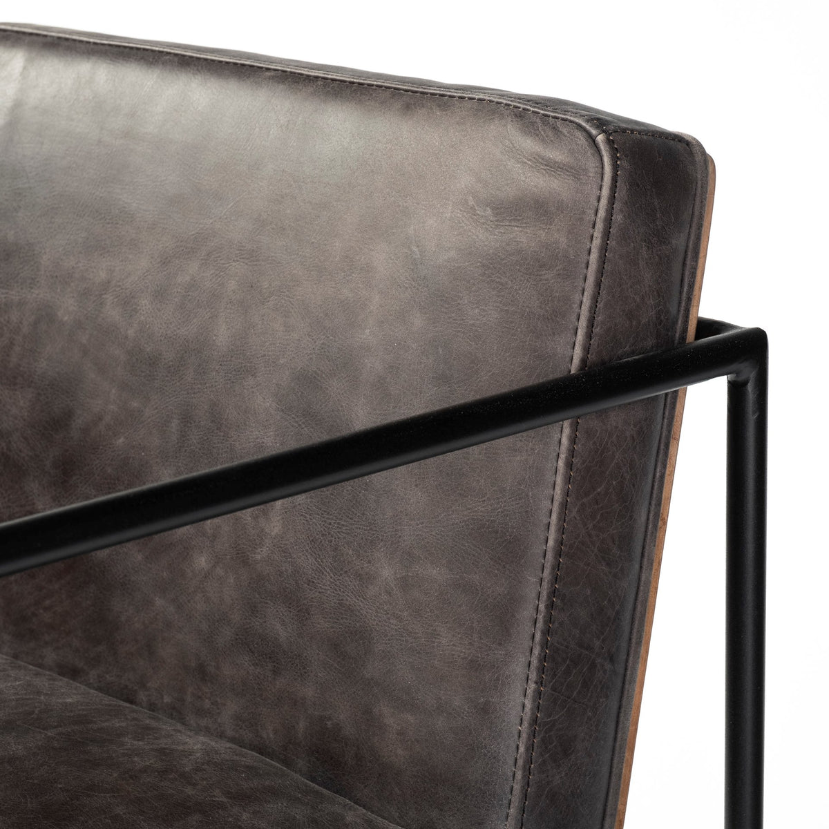 Stamford 40" Total Height Black Leather Seat w/ Wood Back, Metal Frame Bar Stool-Bar Stools-DECOROLALA