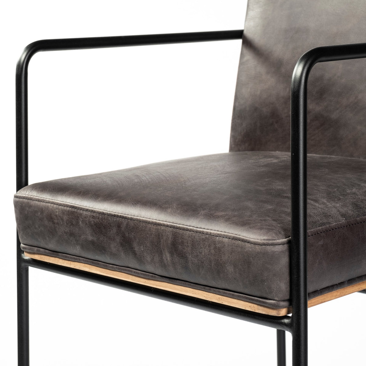 Stamford 40" Total Height Black Leather Seat w/ Wood Back, Metal Frame Bar Stool-Bar Stools-DECOROLALA