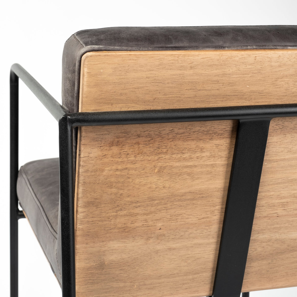 Stamford 40" Total Height Black Leather Seat w/ Wood Back, Metal Frame Bar Stool-Bar Stools-DECOROLALA