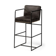 Stamford 40" Total Height Black Leather Seat w/ Wood Back, Metal Frame Bar Stool-Bar Stools-DECOROLALA