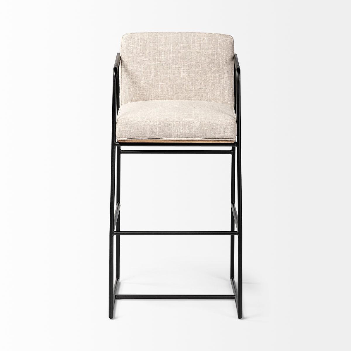 Stamford 40" Total Height Light Beige Upholstered Seat w/ Wood Back, Metal Frame Bar Stool-Bar Stools-DECOROLALA