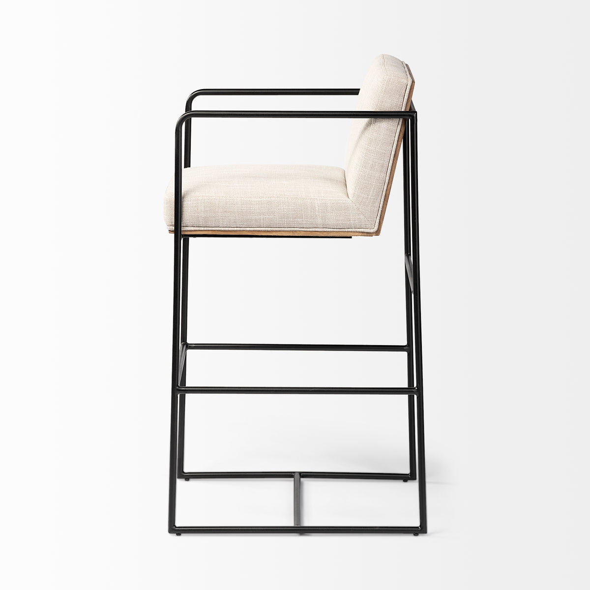 Stamford 40" Total Height Light Beige Upholstered Seat w/ Wood Back, Metal Frame Bar Stool-Bar Stools-DECOROLALA