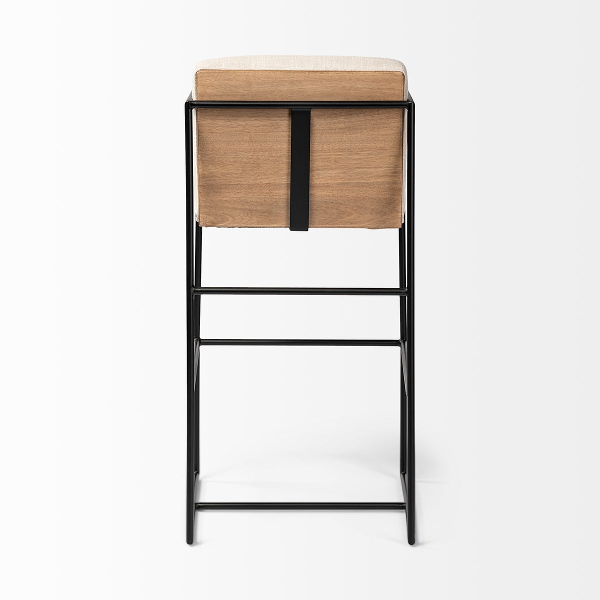 Stamford 40" Total Height Light Beige Upholstered Seat w/ Wood Back, Metal Frame Bar Stool-Bar Stools-DECOROLALA