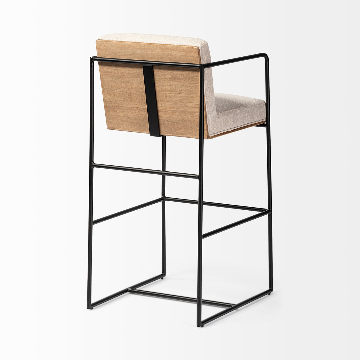 Stamford 40" Total Height Light Beige Upholstered Seat w/ Wood Back, Metal Frame Bar Stool-Bar Stools-DECOROLALA