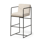 Stamford 40" Total Height Light Beige Upholstered Seat w/ Wood Back, Metal Frame Bar Stool-Bar Stools-DECOROLALA