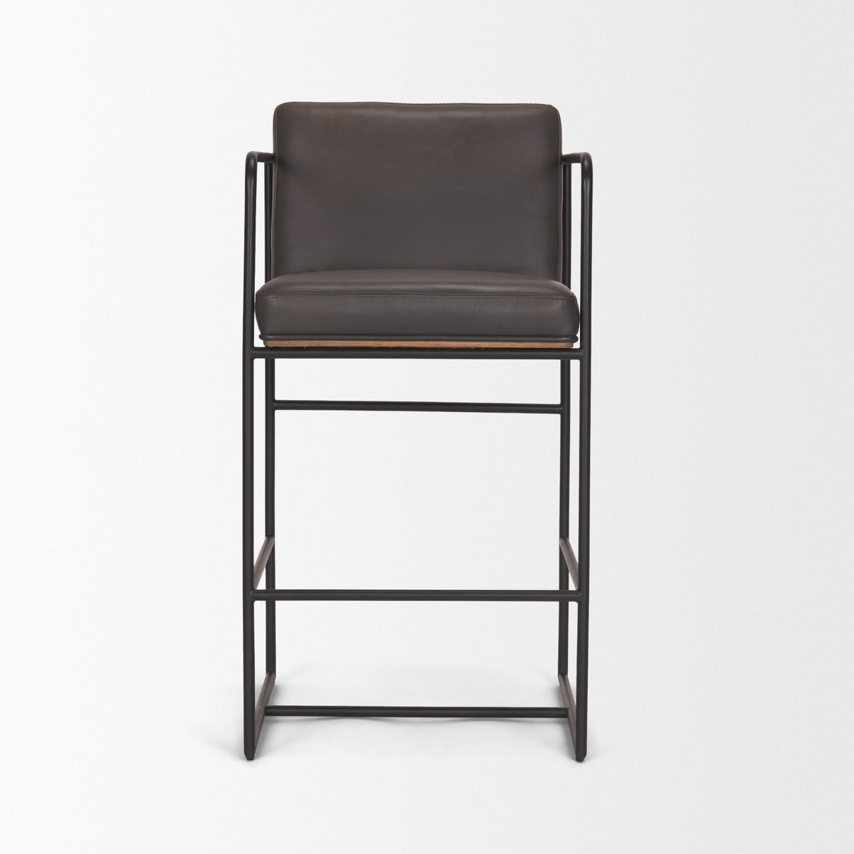 Stamford 36" Total Height Charcoal-Brown Leather Seat w/ Wood Back Metal Counter Stool-Bar Stools-DECOROLALA