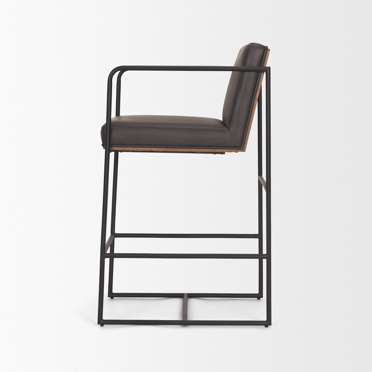 Stamford 36" Total Height Charcoal-Brown Leather Seat w/ Wood Back Metal Counter Stool-Bar Stools-DECOROLALA