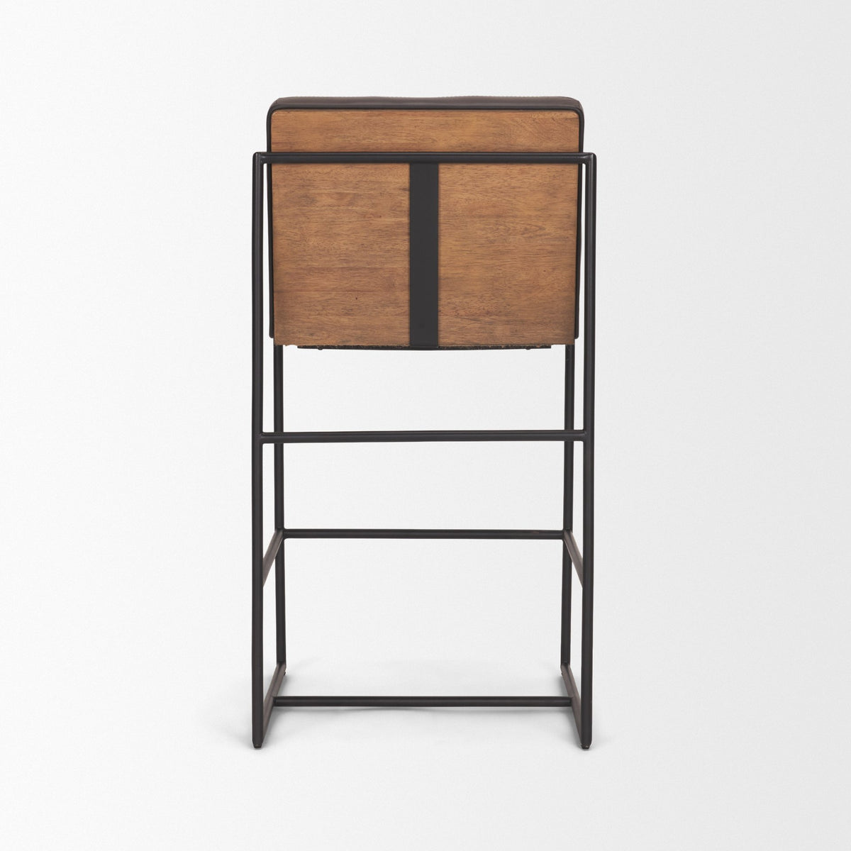 Stamford 36" Total Height Charcoal-Brown Leather Seat w/ Wood Back Metal Counter Stool-Bar Stools-DECOROLALA