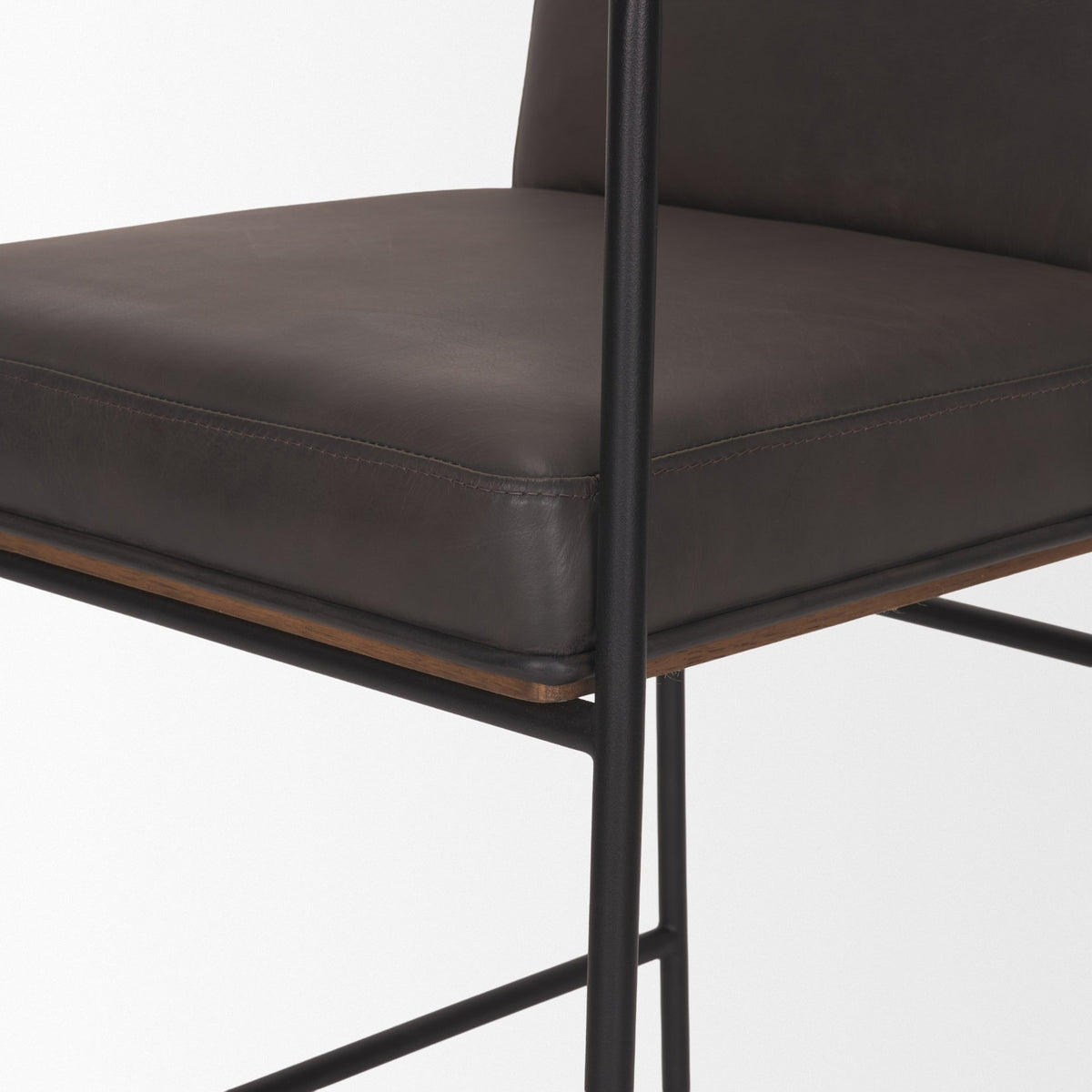 Stamford 36" Total Height Charcoal-Brown Leather Seat w/ Wood Back Metal Counter Stool-Bar Stools-DECOROLALA