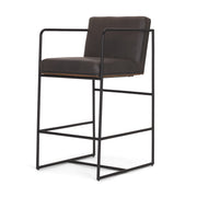 Stamford 36" Total Height Charcoal-Brown Leather Seat w/ Wood Back Metal Counter Stool-Bar Stools-DECOROLALA