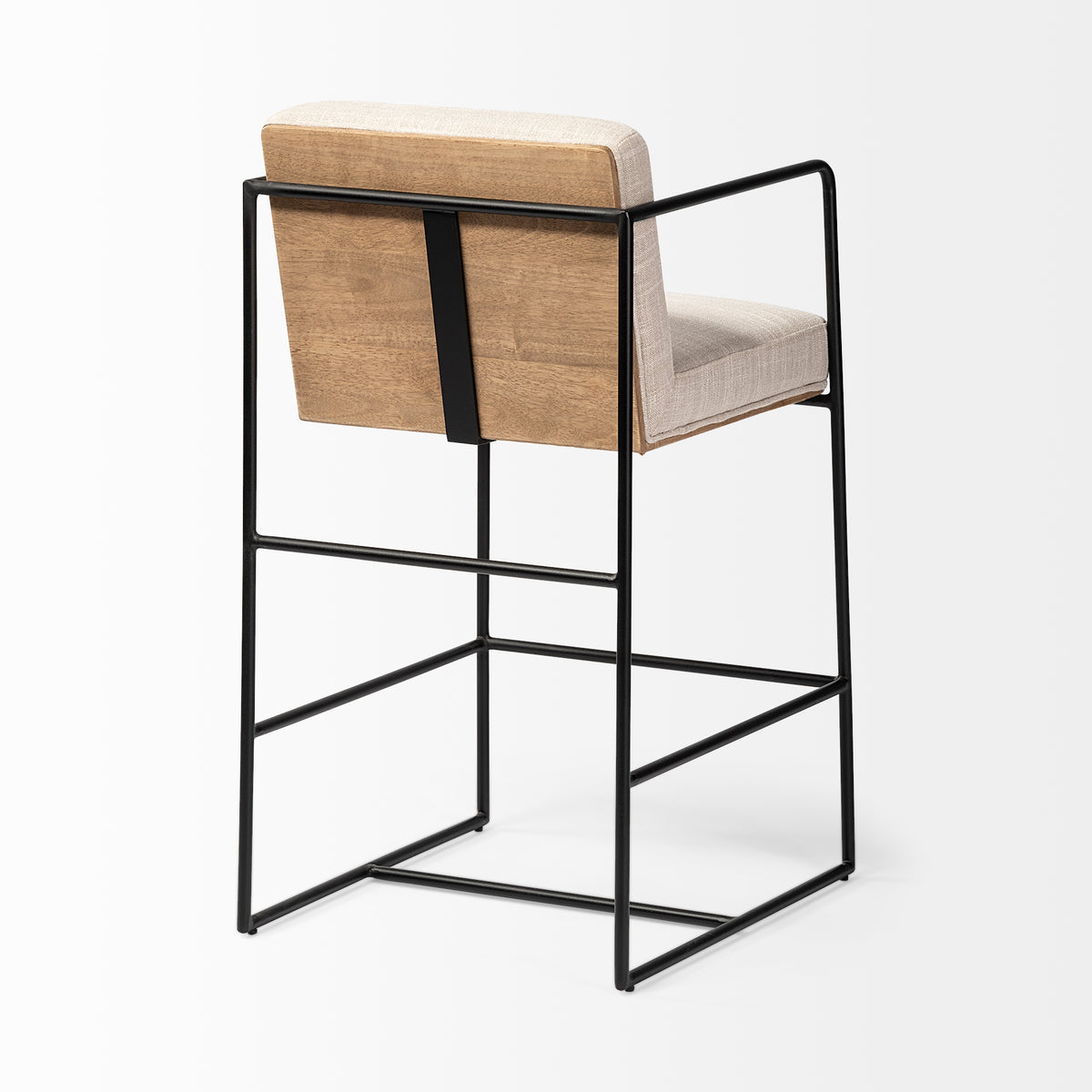 Stamford 36" Total Height Light Beige Upholstered Seat w/ Wood Back, Metal Frame Counter Stool-Bar Stools-DECOROLALA