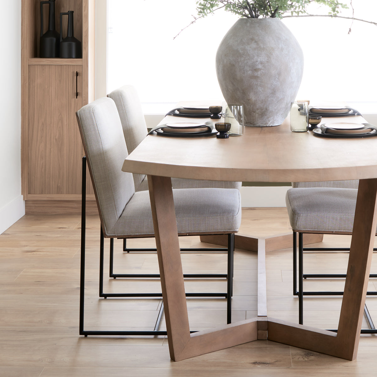 Stamford High-Back Beige Linen Dining Side Chair-Dining Chairs-DECOROLALA