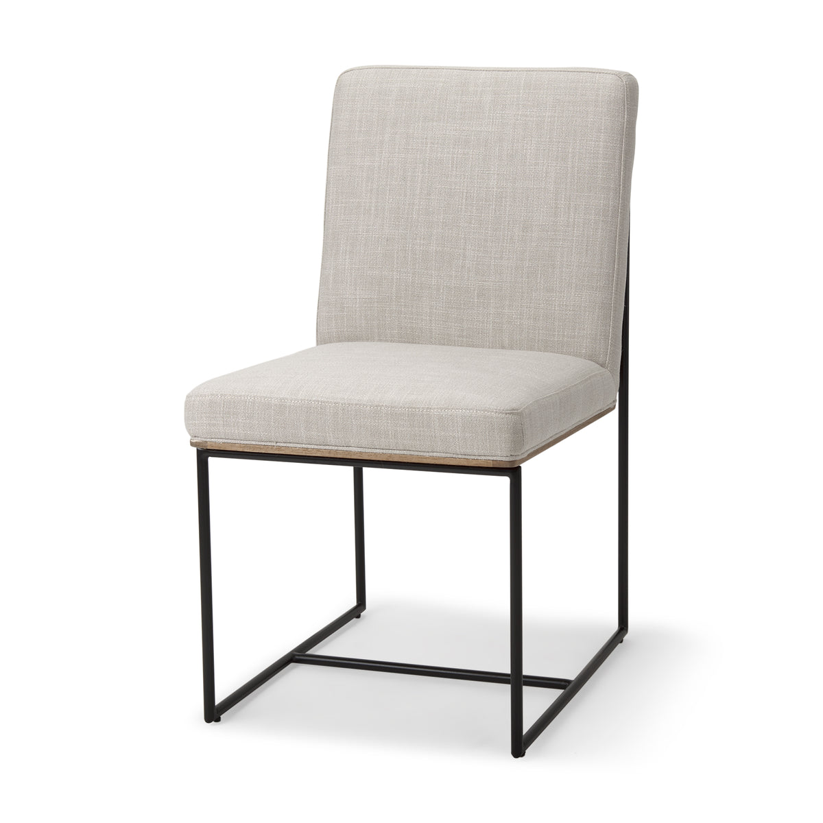 Stamford High-Back Dining Side Chair | Beige Linen w/ Black Metal-Dining Chairs-DECOROLALA