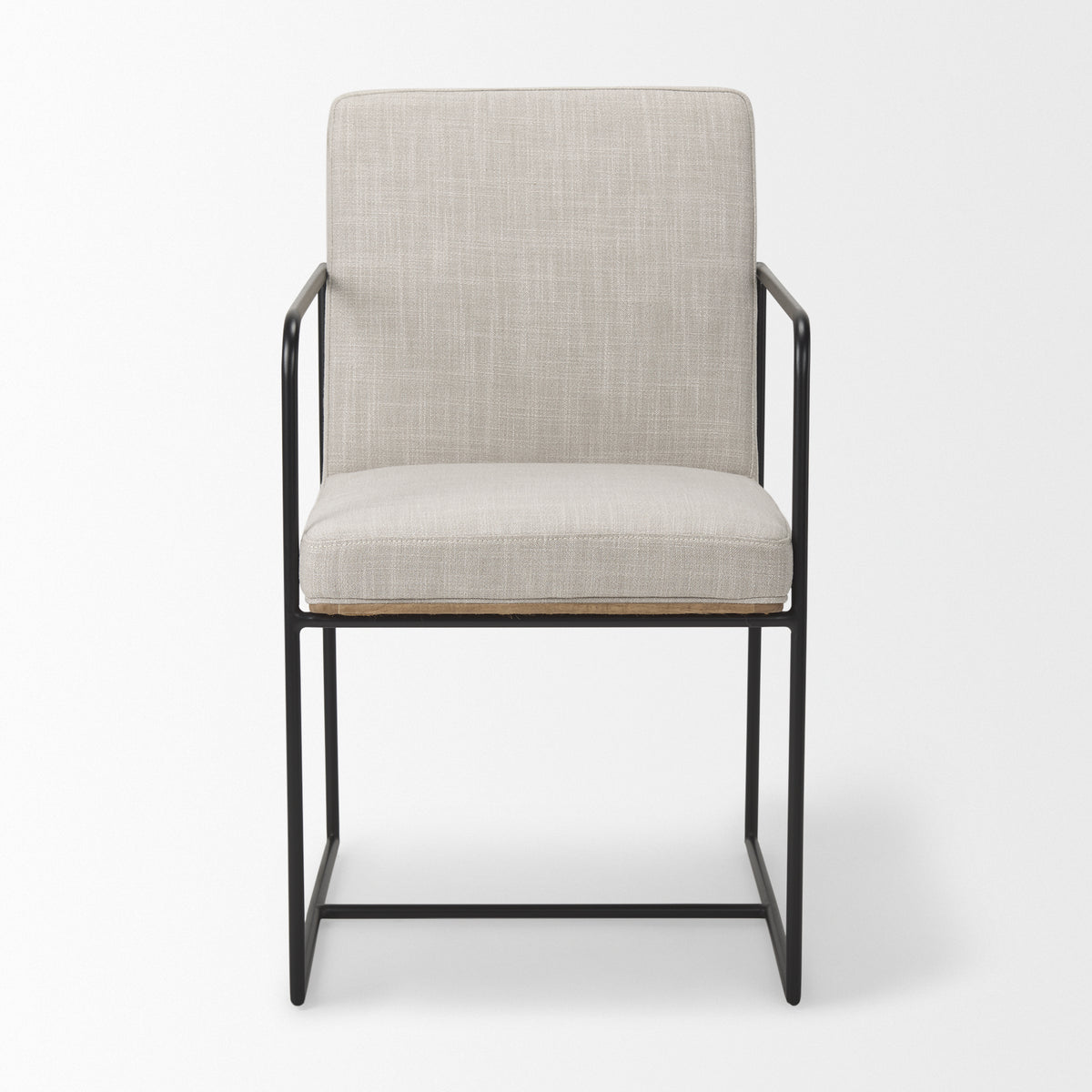 Stamford High-Back Dining Side Chair | Beige Linen w/ Black Metal-Dining Chairs-DECOROLALA
