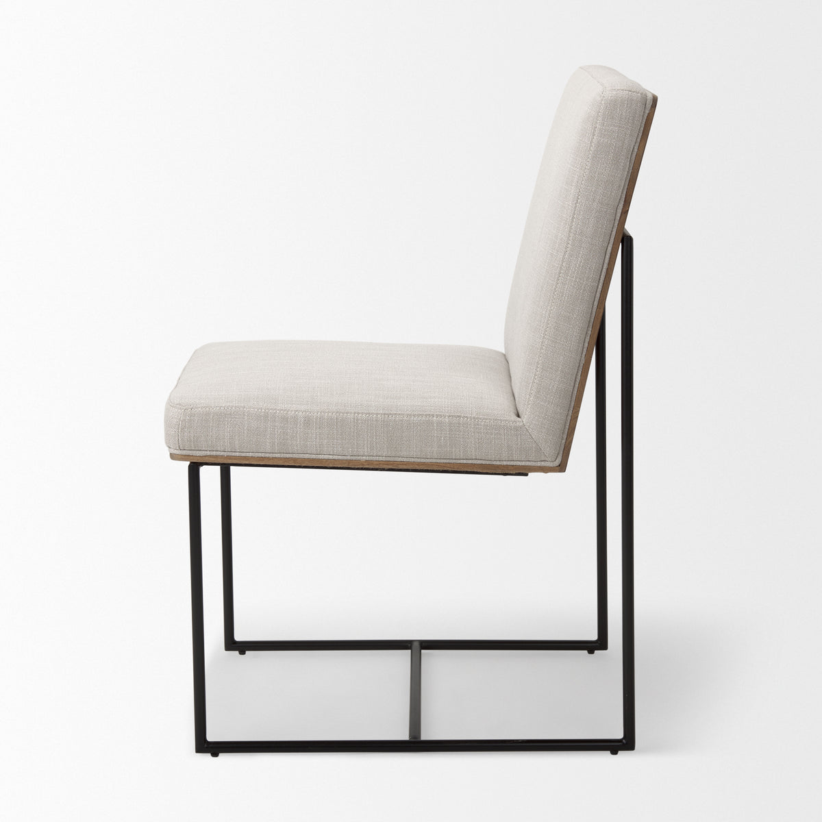 Stamford High-Back Dining Side Chair | Beige Linen w/ Black Metal-Dining Chairs-DECOROLALA