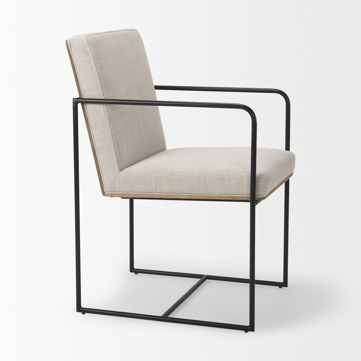 Stamford High-Back Dining Side Chair | Beige Linen w/ Black Metal-Dining Chairs-DECOROLALA