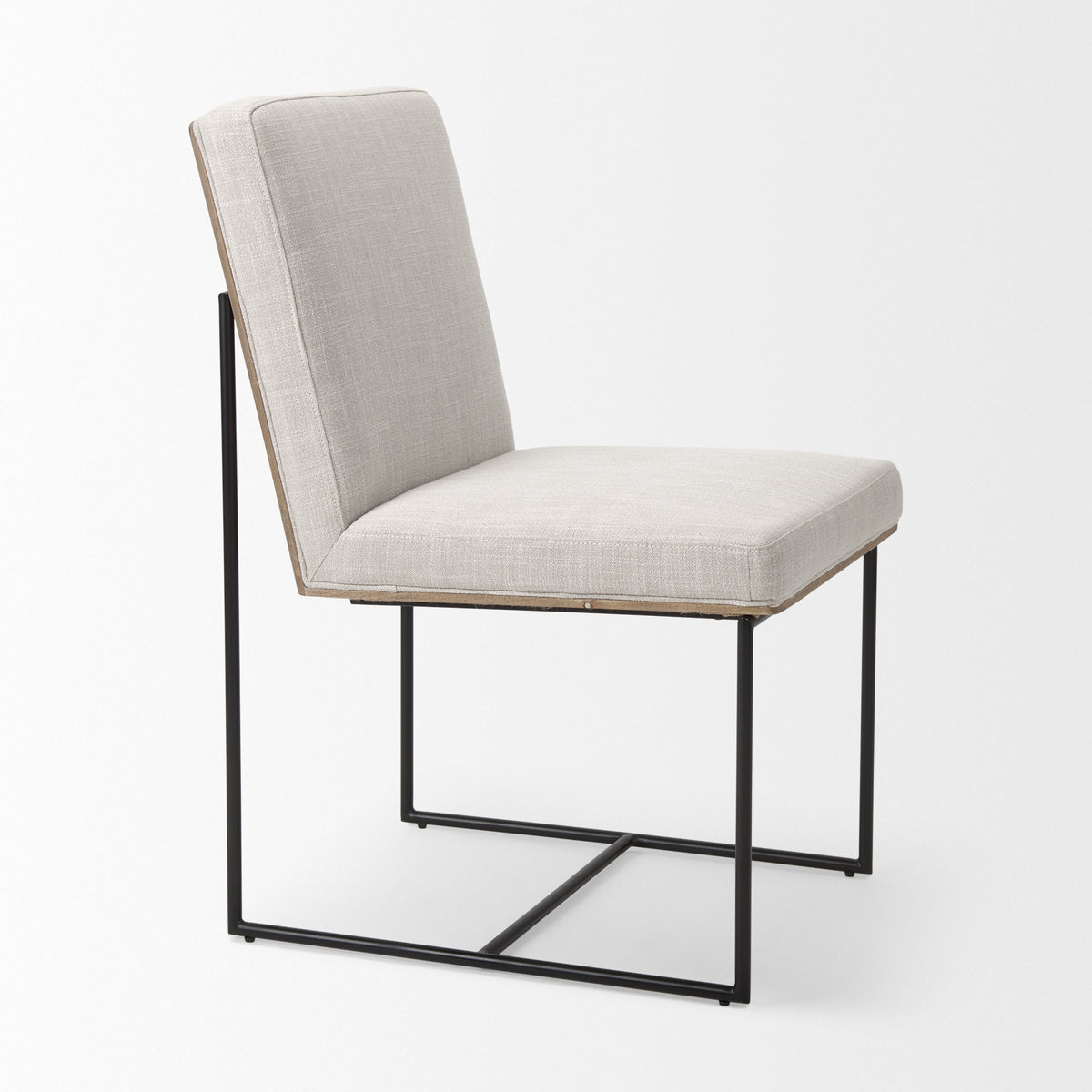Stamford High-Back Dining Side Chair | Beige Linen w/ Black Metal-Dining Chairs-DECOROLALA