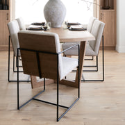 Stamford High-Back Dining Side Chair | Beige Linen w/ Black Metal-Dining Chairs-DECOROLALA