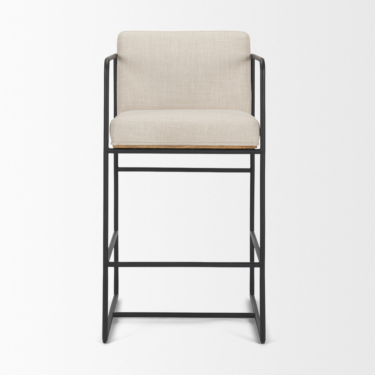 Stamford 36.5" Light Beige Upholstered Seat w/ Wood Back, Metal Frame Counter Stool-Bar Stools-DECOROLALA