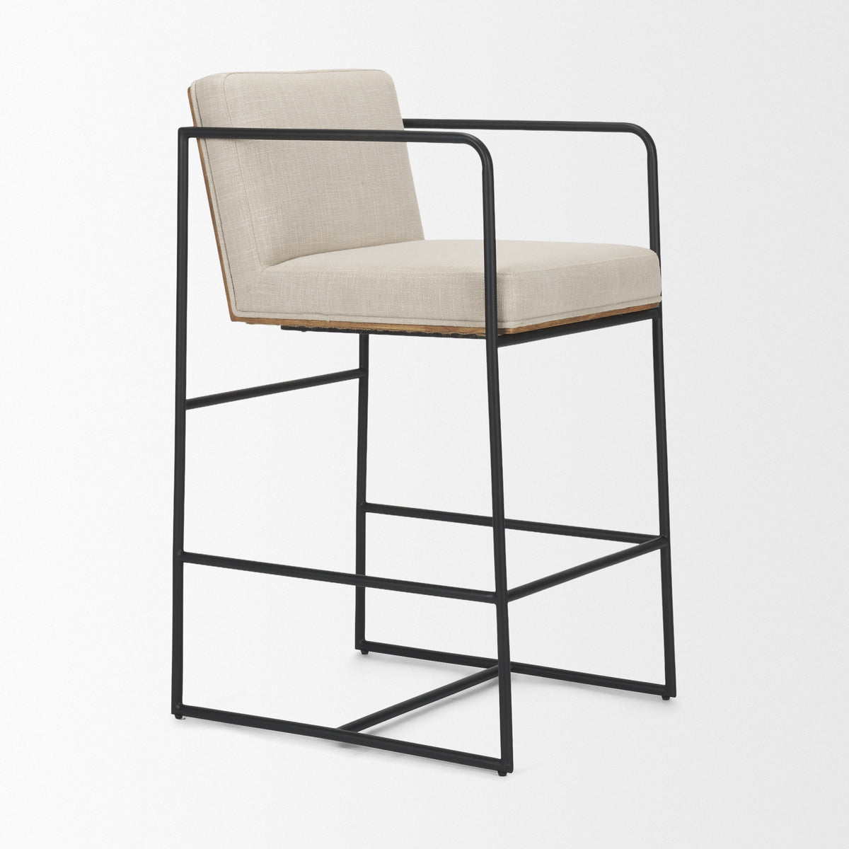 Stamford 36.5" Light Beige Upholstered Seat w/ Wood Back, Metal Frame Counter Stool-Bar Stools-DECOROLALA