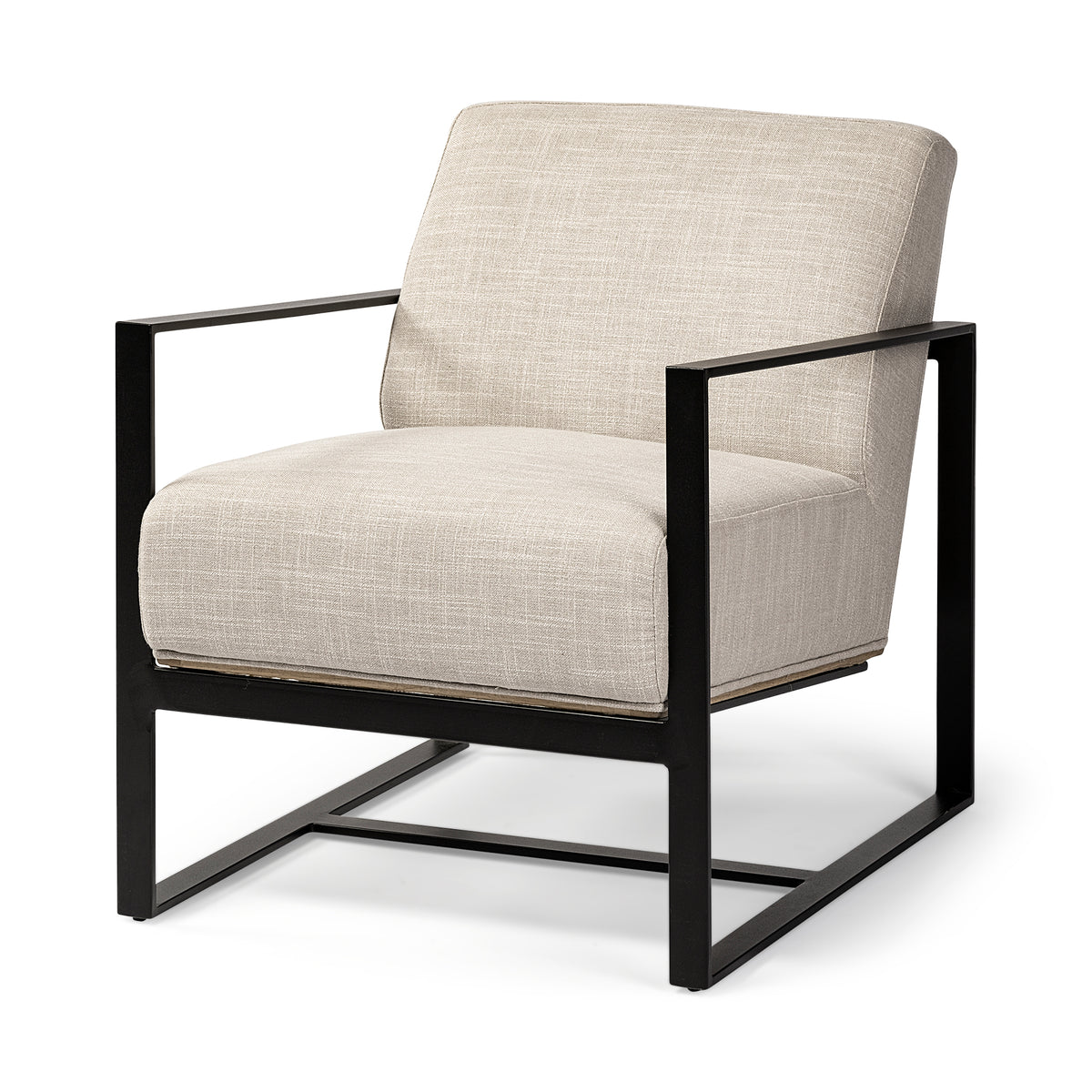Stamford Light Beige Upholstered Seat w/ Wood Back, Metal Frame Accent Chair-Accent Chairs-DECOROLALA