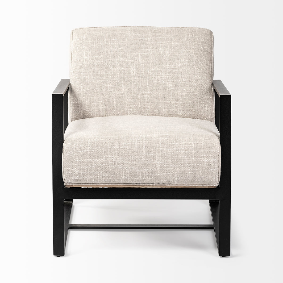 Stamford Light Beige Upholstered Seat w/ Wood Back, Metal Frame Accent Chair-Accent Chairs-DECOROLALA